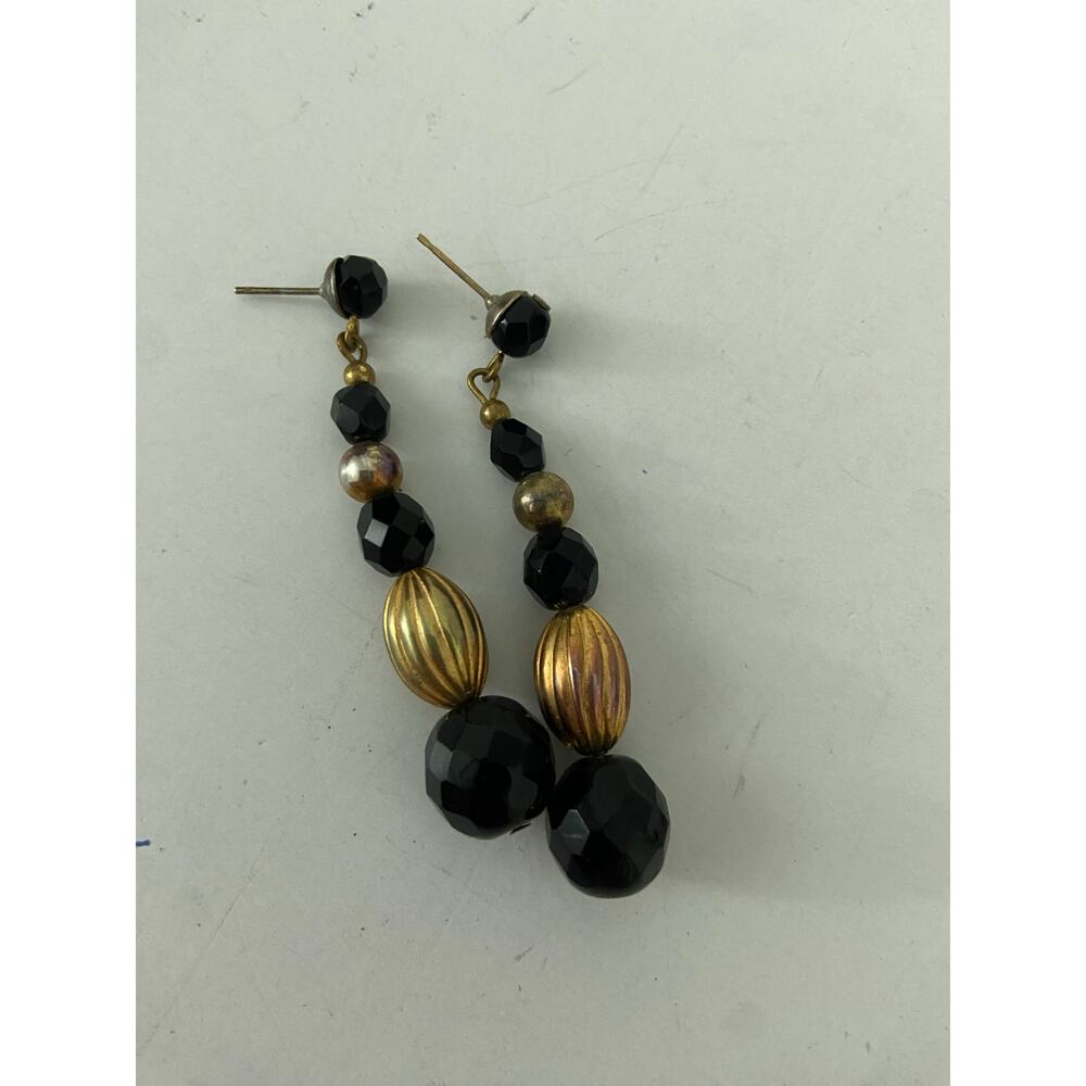 Vintage black and gold bead earrings - Picture 2 of 3